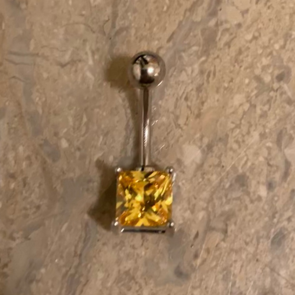 Stainless & Surgical Steel 1/3” SQUARE CUT YELLOW RHINESTONE 3/4”belly ring.